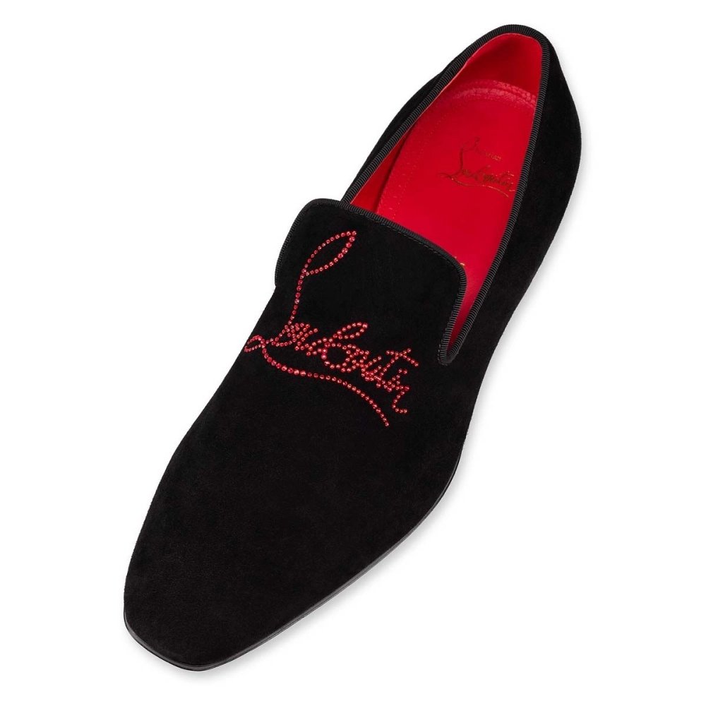 Knockoff Christian Louboutin Navy Dandelion Strass Loafer Suede Calf Leather Black