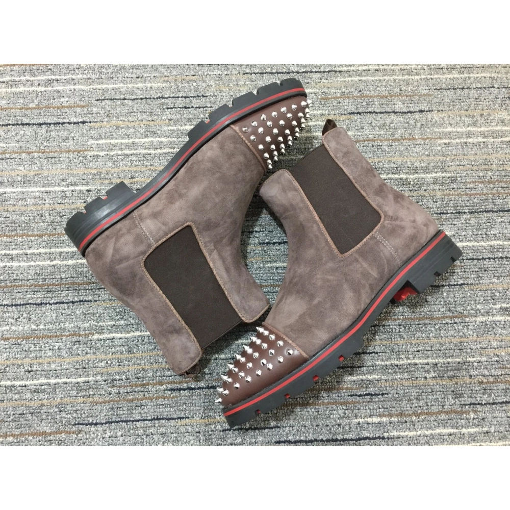 Cheap Christian Louboutin Melon Spikes Boots Suede Calf Leather Mocha Sale Online