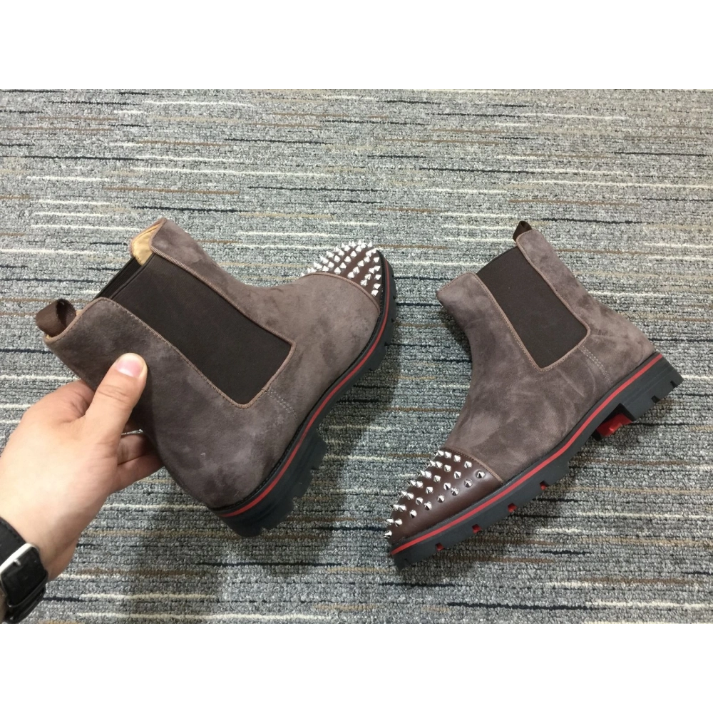 Cheap Christian Louboutin Melon Spikes Boots Suede Calf Leather Mocha Sale Online