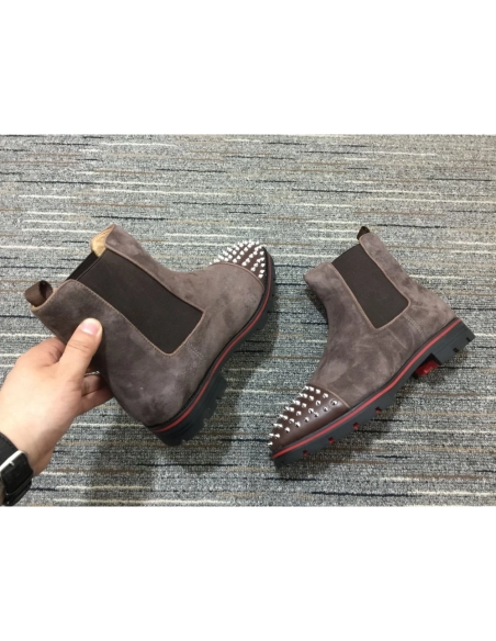 Cheap Christian Louboutin Melon Spikes Boots Suede Calf Leather Mocha Sale Online