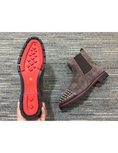 Cheap Christian Louboutin Melon Spikes Boots Suede Calf Leather Mocha Sale Online