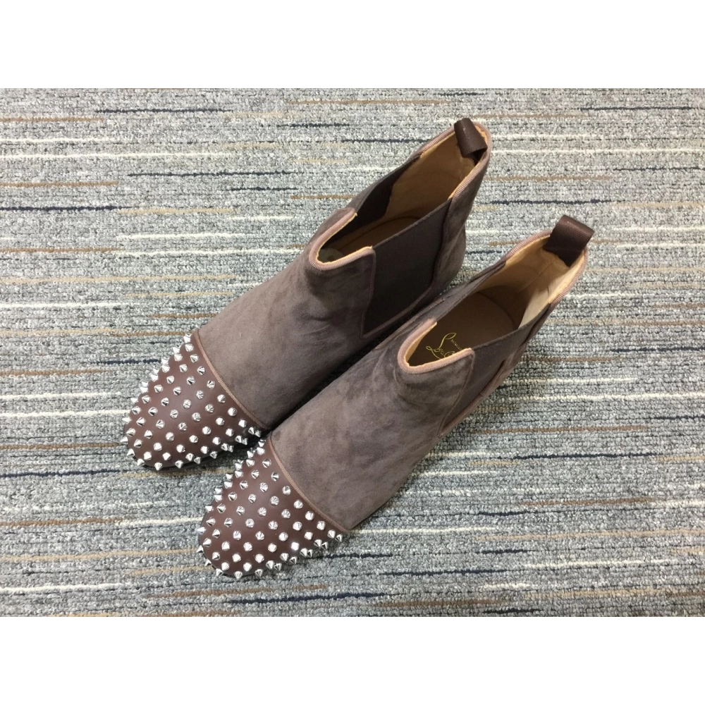 Cheap Christian Louboutin Melon Spikes Boots Suede Calf Leather Mocha Sale Online