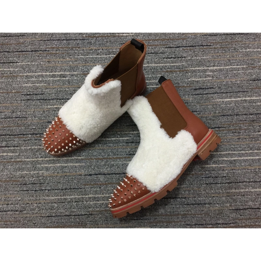 Fake Christian Louboutin Men Melon Spikes Boots Wool and Calf Leather Brown