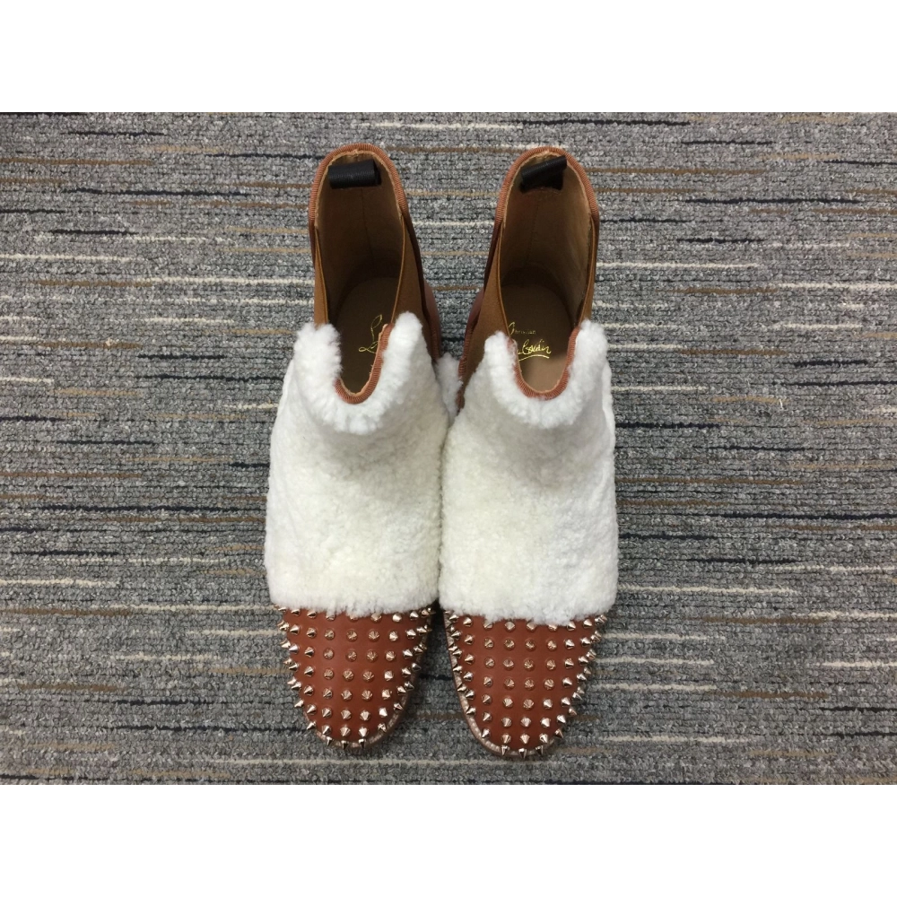 Fake Christian Louboutin Men Melon Spikes Boots Wool and Calf Leather Brown