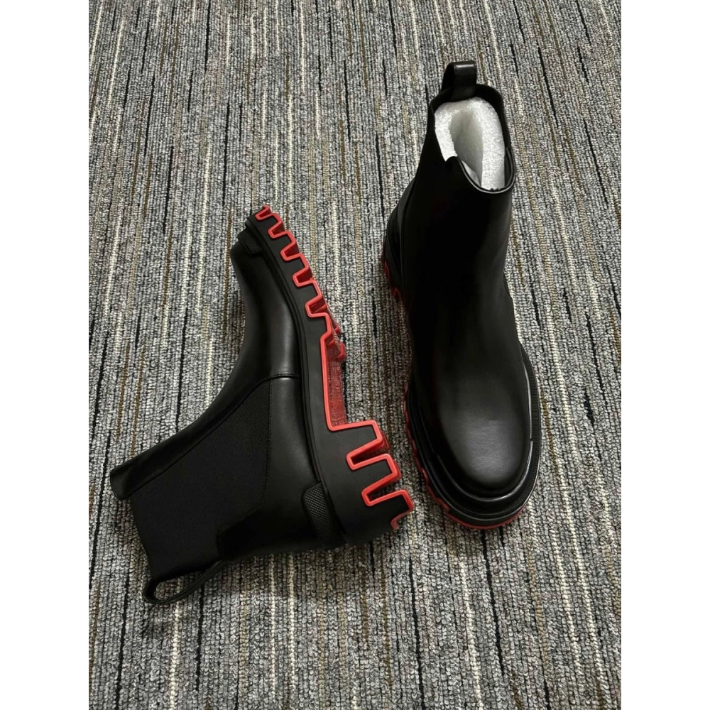 Cheap Christian Louboutin Marchacroche Dune Men Ankle Boots Calf Leather Black Sale Online