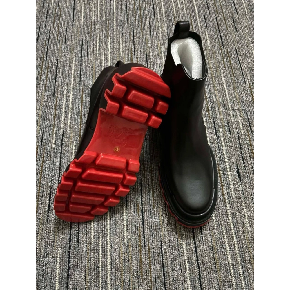 Cheap Christian Louboutin Marchacroche Dune Men Ankle Boots Calf Leather Black Sale Online