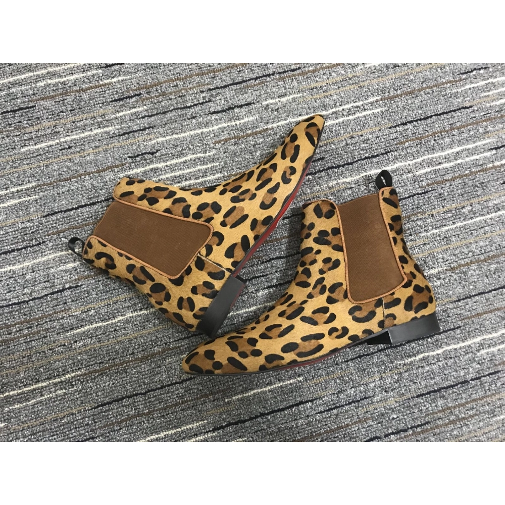 Discount Christian Louboutin Men Chelsea Boots Suede Leopard Outlet Online