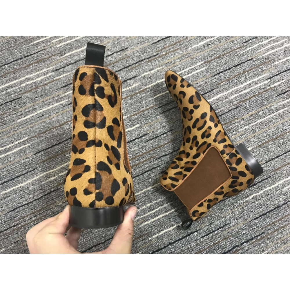 Discount Christian Louboutin Men Chelsea Boots Suede Leopard Outlet Online