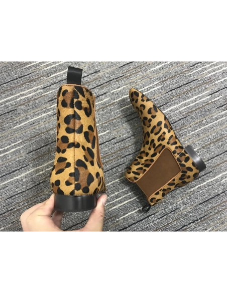 Discount Christian Louboutin Men Chelsea Boots Suede Leopard Outlet Online