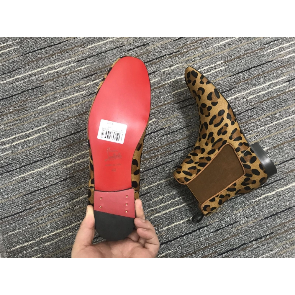 Discount Christian Louboutin Men Chelsea Boots Suede Leopard Outlet Online