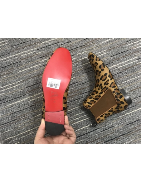 Discount Christian Louboutin Men Chelsea Boots Suede Leopard Outlet Online
