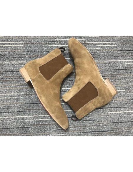 Replica Christian Louboutin Men Chelsea Boots Suede Brown, Fake Christian Louboutin Shoes