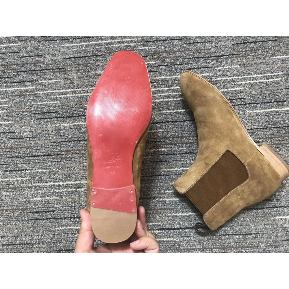 Replica Christian Louboutin Men Chelsea Boots Suede Brown, Fake Christian Louboutin Shoes