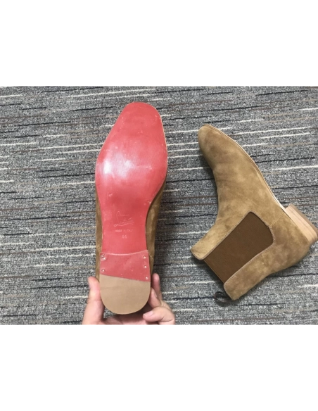 Replica Christian Louboutin Men Chelsea Boots Suede Brown, Fake Christian Louboutin Shoes