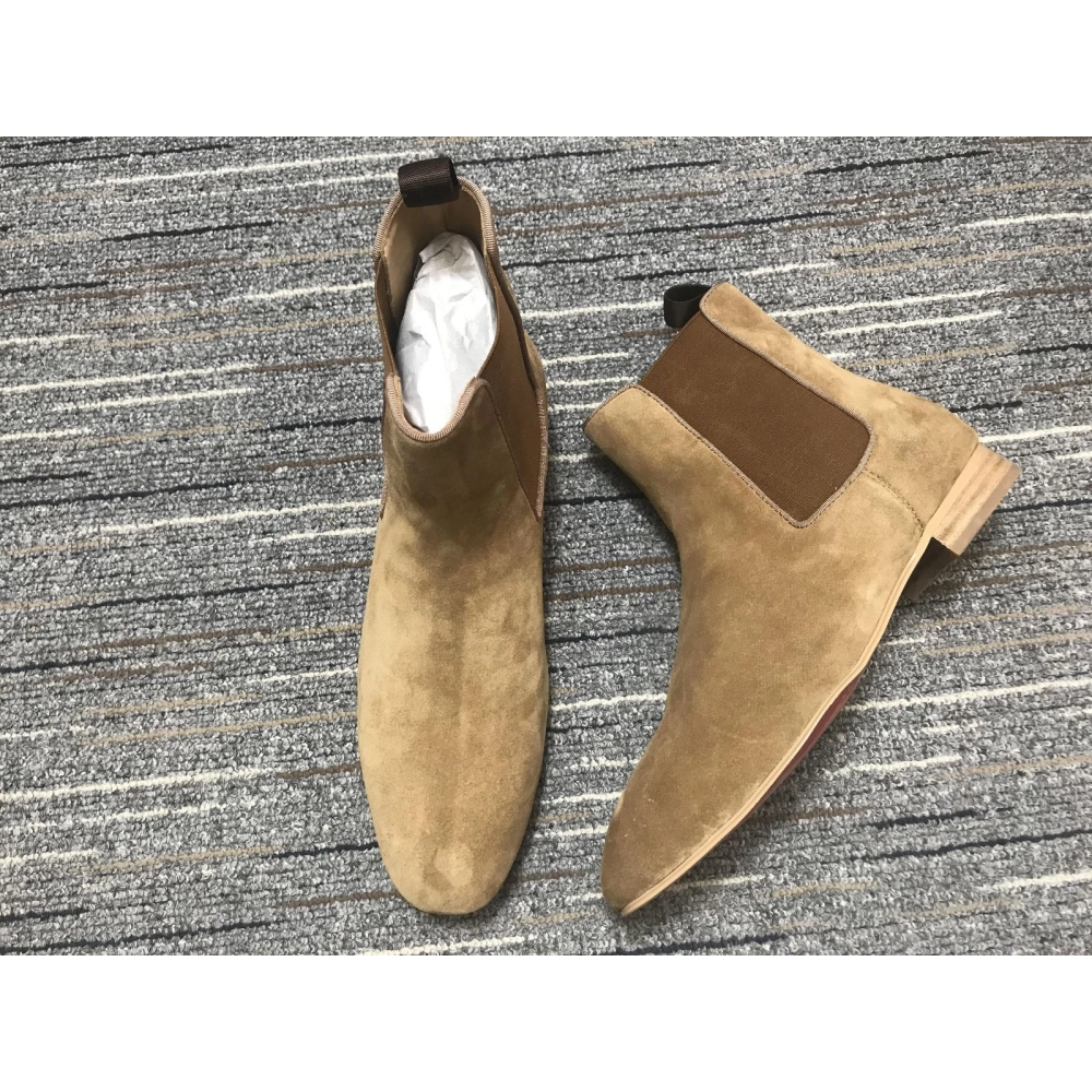 Replica Christian Louboutin Men Chelsea Boots Suede Brown, Fake Christian Louboutin Shoes