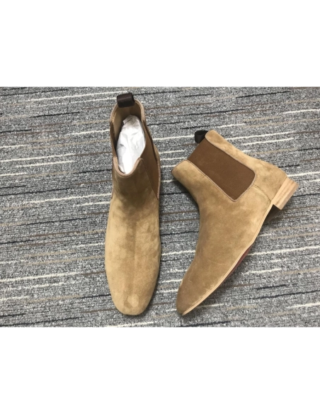 Replica Christian Louboutin Men Chelsea Boots Suede Brown, Fake Christian Louboutin Shoes
