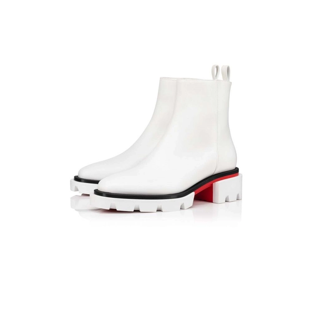Replica Christian Louboutin Men Maxiboot Boots Calf Leather Bianco, Fake Christian Louboutin Boots