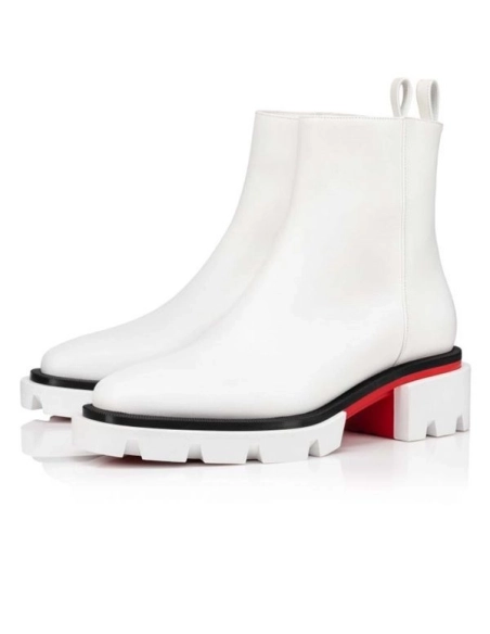 Replica Christian Louboutin Men Maxiboot Boots Calf Leather Bianco, Fake Christian Louboutin Boots