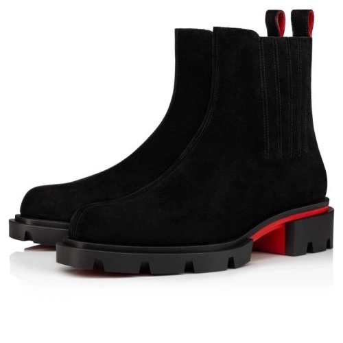 Knockoff Christian Louboutin Cheney Walk Ankle Boots Suede Black, Fake Christian Louboutin Boots