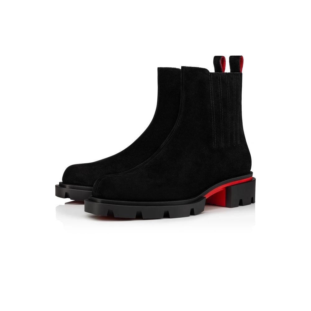Knockoff Christian Louboutin Cheney Walk Ankle Boots Suede Black, Fake Christian Louboutin Boots