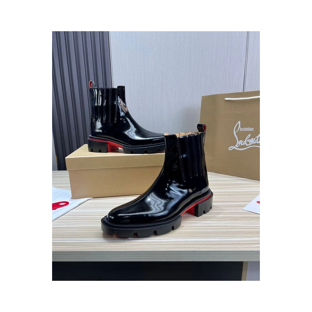 Fake Christian Louboutin Mens Cheney Walk Ankle Boots Black, Replica CL Shoes