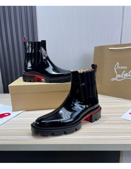 Fake Christian Louboutin Mens Cheney Walk Ankle Boots Black, Replica CL Shoes