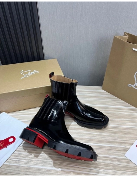 Fake Christian Louboutin Mens Cheney Walk Ankle Boots Black, Replica CL Shoes