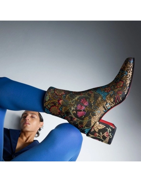 Discount Christian Louboutin Alleo Boot 70mm Low Boots Jacquard Florea Print Multicolor Outlet Online