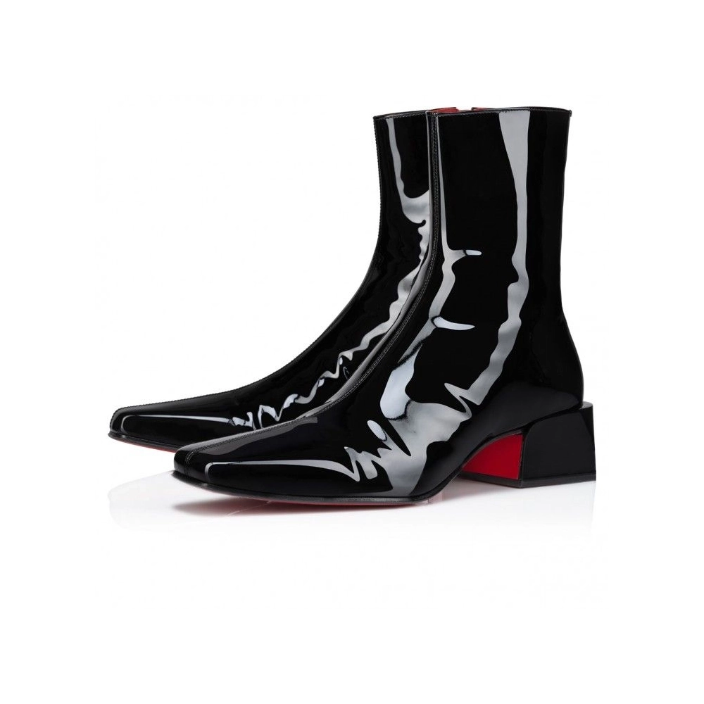 Fake Christian Louboutin Alleo Boot Low Boots Patent Calf Leather Black, Knockoff Christian Louboutin Shoes