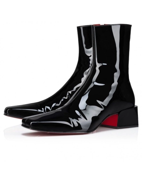 Fake Christian Louboutin Alleo Boot Low Boots Patent Calf Leather Black, Knockoff Christian Louboutin Shoes