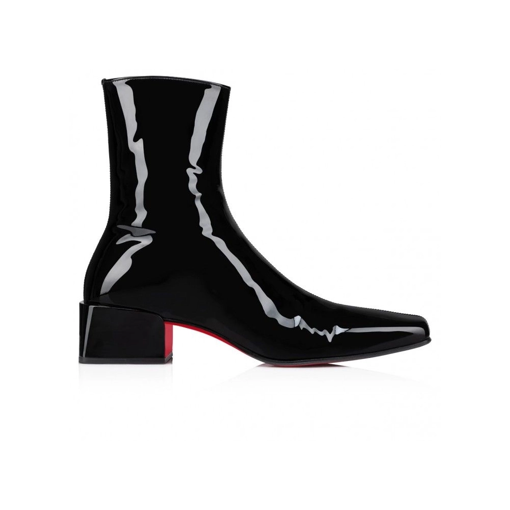 Fake Christian Louboutin Alleo Boot Low Boots Patent Calf Leather Black, Knockoff Christian Louboutin Shoes