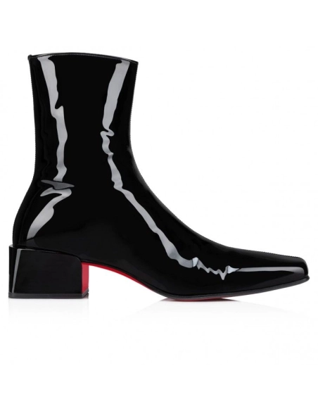 Fake Christian Louboutin Alleo Boot Low Boots Patent Calf Leather Black, Knockoff Christian Louboutin Shoes