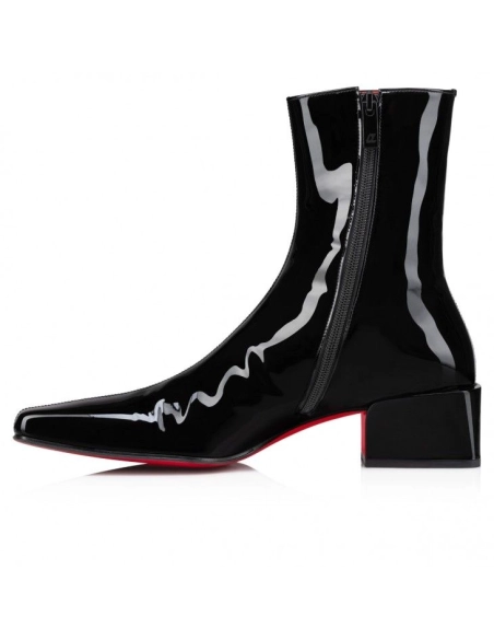 Fake Christian Louboutin Alleo Boot Low Boots Patent Calf Leather Black, Knockoff Christian Louboutin Shoes