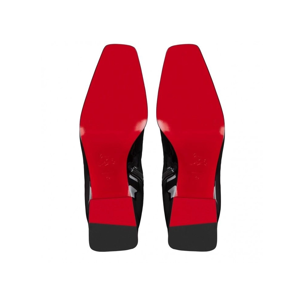 Fake Christian Louboutin Alleo Boot Low Boots Patent Calf Leather Black, Knockoff Christian Louboutin Shoes