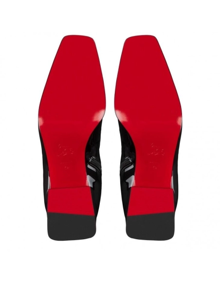 Fake Christian Louboutin Alleo Boot Low Boots Patent Calf Leather Black, Knockoff Christian Louboutin Shoes