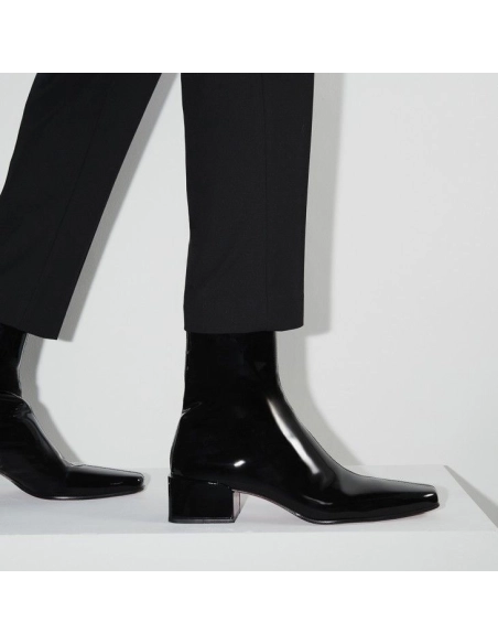 Fake Christian Louboutin Alleo Boot Low Boots Patent Calf Leather Black, Knockoff Christian Louboutin Shoes