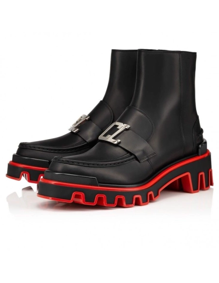 Discount Christian Louboutin Cl Moc Booty Dune Boots Calf Leather Black, Cheap Christian Louboutin Shoes for Sale