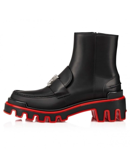 Discount Christian Louboutin Cl Moc Booty Dune Boots Calf Leather Black, Cheap Christian Louboutin Shoes for Sale