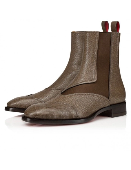 Fake Christian Louboutin Boabi Chelsea Boots Calf Leather Petit Grain Roca, Replica Christian Louboutin Shoes