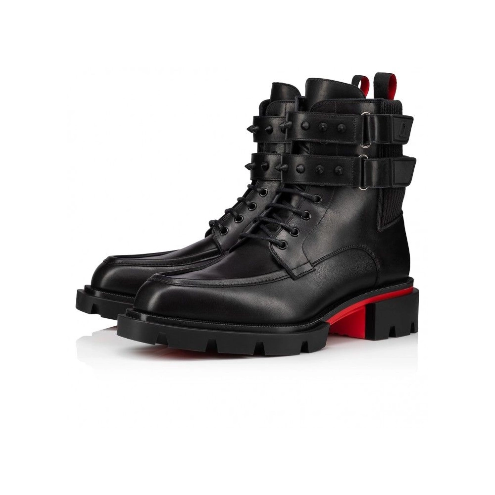 Fake Christian Louboutin Our Fight Boots Calf Leather Mesh Black, Replica Christian Louboutin Shoes