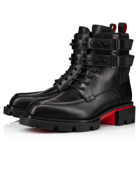 Fake Christian Louboutin Our Fight Boots Calf Leather Mesh Black, Replica Christian Louboutin Shoes