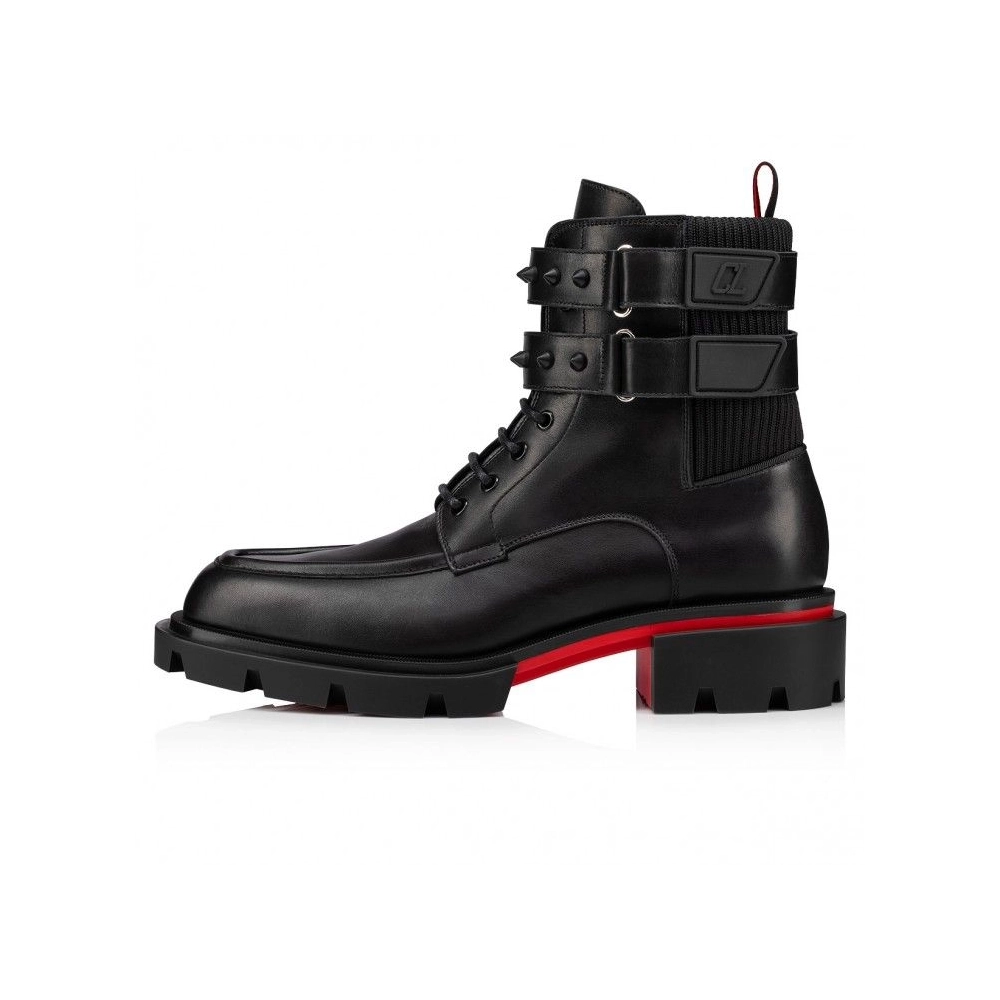 Fake Christian Louboutin Our Fight Boots Calf Leather Mesh Black, Replica Christian Louboutin Shoes