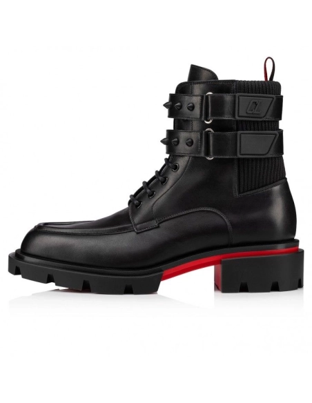 Fake Christian Louboutin Our Fight Boots Calf Leather Mesh Black, Replica Christian Louboutin Shoes