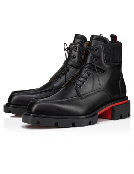 Discount Christian Louboutin Our Walk Lace-Up Boots Calf Leather Black, Cheap Christian Louboutin Shoes for Sale