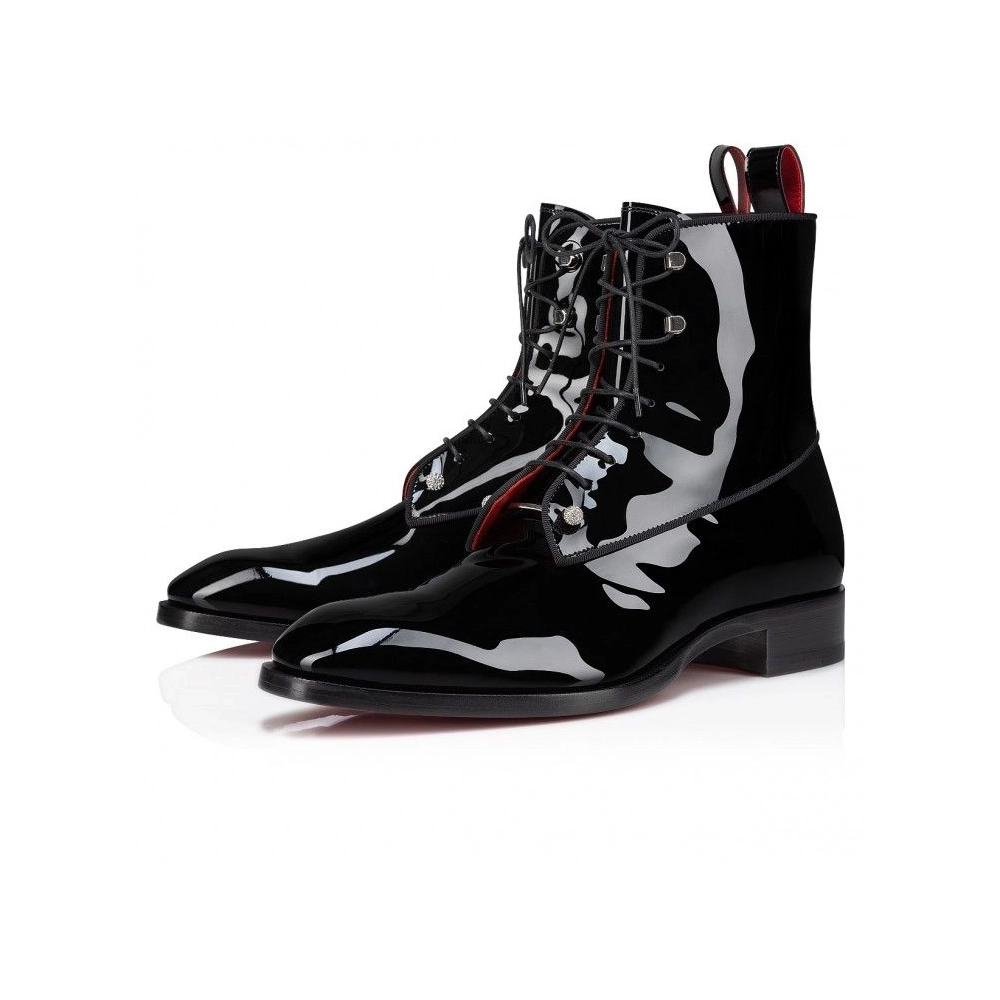 Fake Christian Louboutin Chambeliboot Night Strass Boots Patent Calf Leather Black, Replica Christian Louboutin Shoes