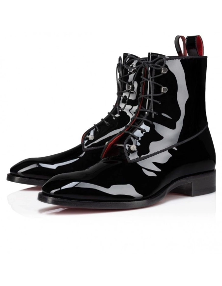 Fake Christian Louboutin Chambeliboot Night Strass Boots Patent Calf Leather Black, Replica Christian Louboutin Shoes