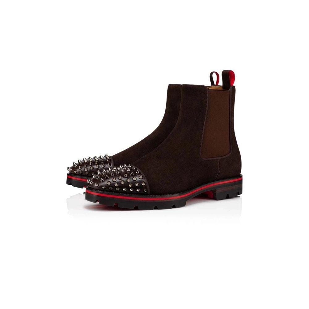 cheap Christian Louboutin Boot Melon Spikes Dark Brown Calf sale