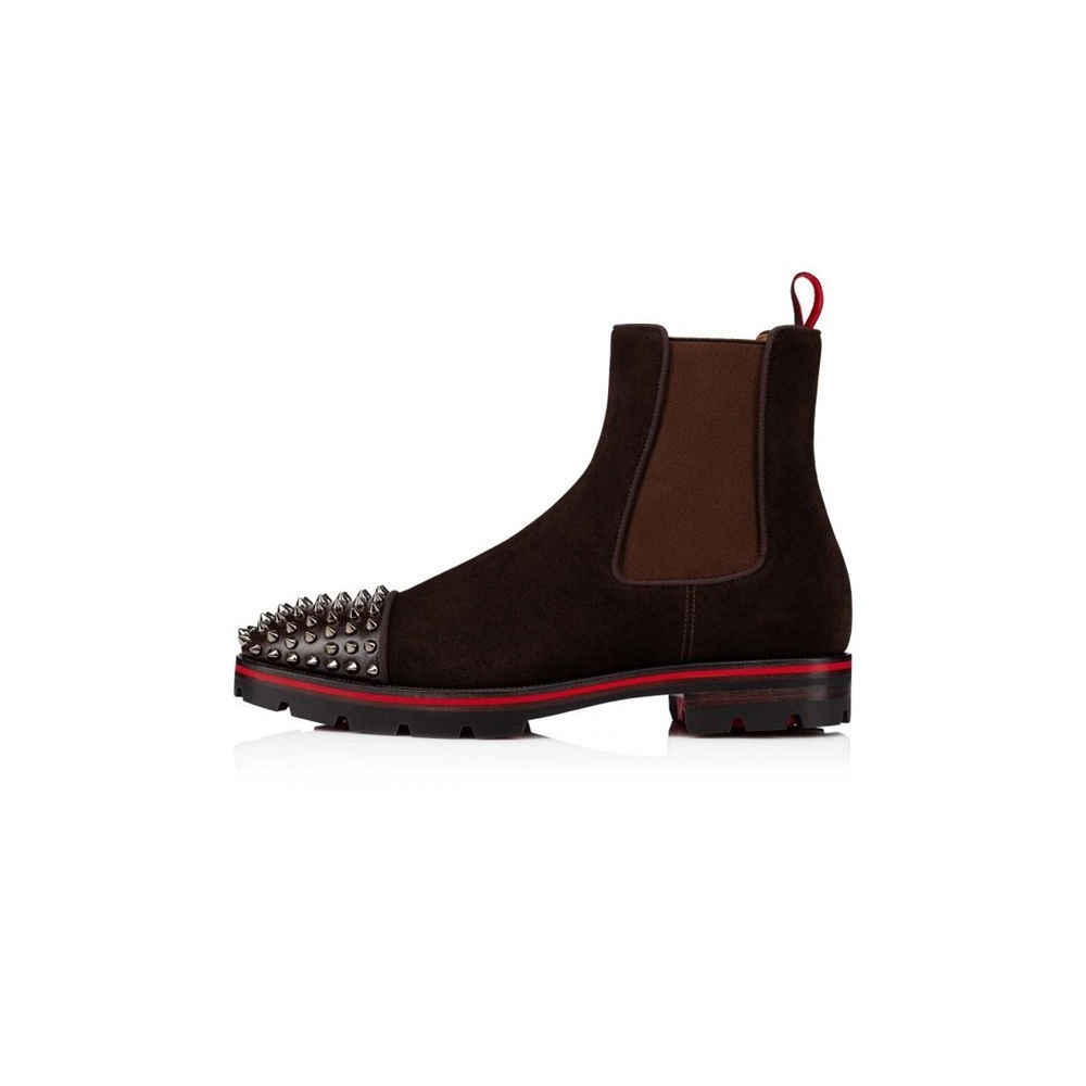 cheap Christian Louboutin Boot Melon Spikes Dark Brown Calf sale