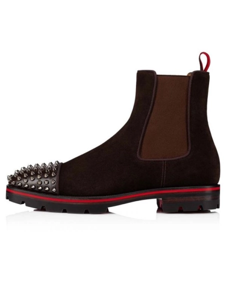 cheap Christian Louboutin Boot Melon Spikes Dark Brown Calf sale
