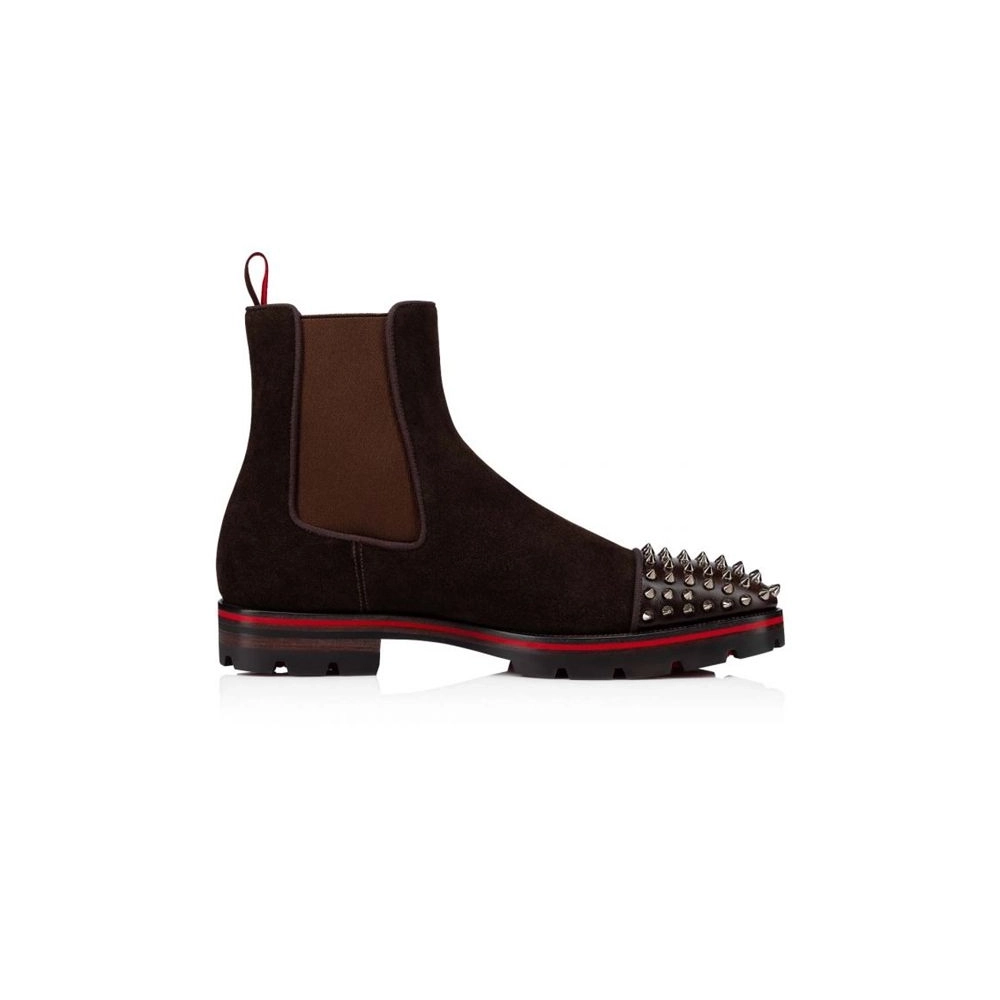 cheap Christian Louboutin Boot Melon Spikes Dark Brown Calf sale